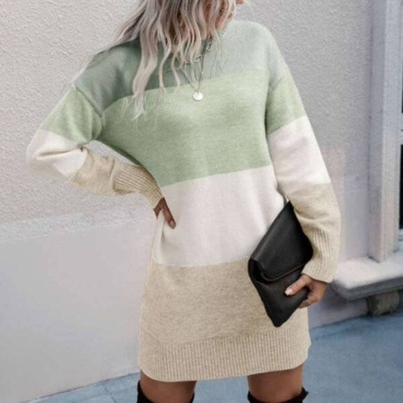 Dresses & Skirts - colorblock mini sweater dress contemporary green